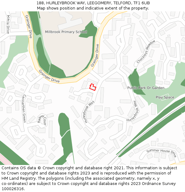 188, HURLEYBROOK WAY, LEEGOMERY, TELFORD, TF1 6UB: Location map and indicative extent of plot
