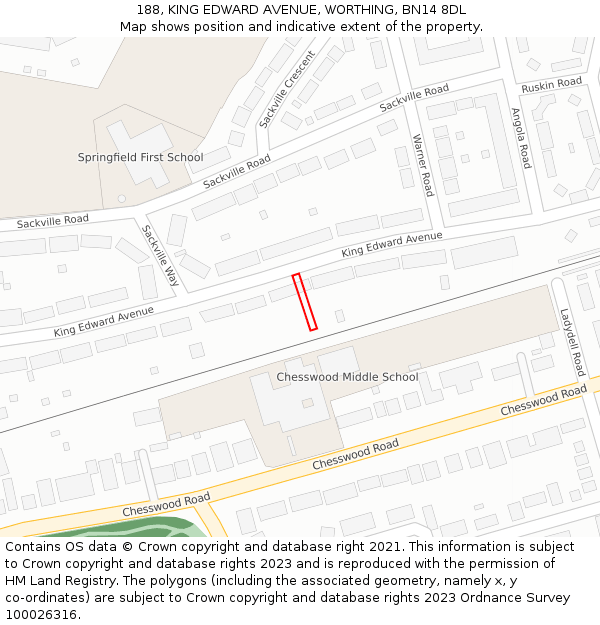 188, KING EDWARD AVENUE, WORTHING, BN14 8DL: Location map and indicative extent of plot