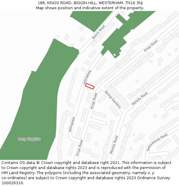 188, KINGS ROAD, BIGGIN HILL, WESTERHAM, TN16 3NJ: Location map and indicative extent of plot