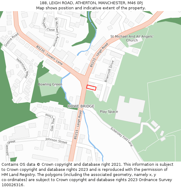 188, LEIGH ROAD, ATHERTON, MANCHESTER, M46 0PJ: Location map and indicative extent of plot