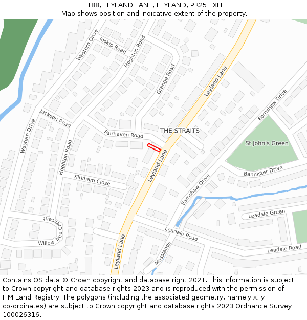 188, LEYLAND LANE, LEYLAND, PR25 1XH: Location map and indicative extent of plot