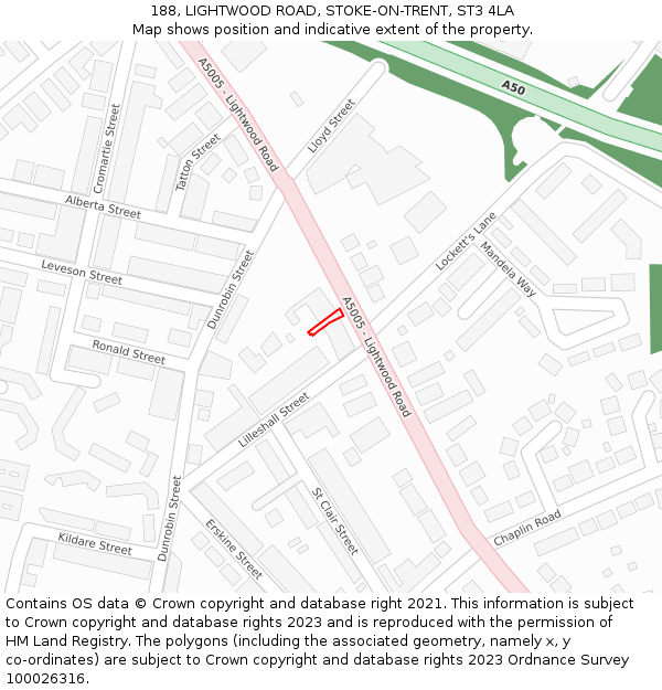 188, LIGHTWOOD ROAD, STOKE-ON-TRENT, ST3 4LA: Location map and indicative extent of plot