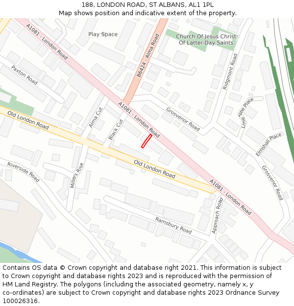 188, LONDON ROAD, ST ALBANS, AL1 1PL: Location map and indicative extent of plot