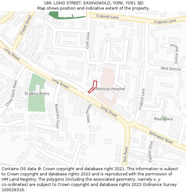 188, LONG STREET, EASINGWOLD, YORK, YO61 3JD: Location map and indicative extent of plot