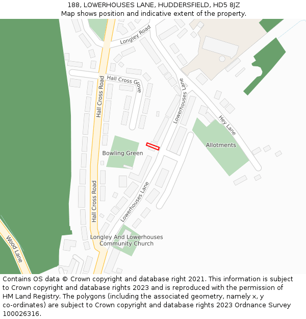 188, LOWERHOUSES LANE, HUDDERSFIELD, HD5 8JZ: Location map and indicative extent of plot