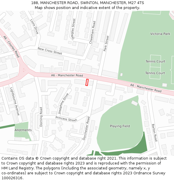 188, MANCHESTER ROAD, SWINTON, MANCHESTER, M27 4TS: Location map and indicative extent of plot