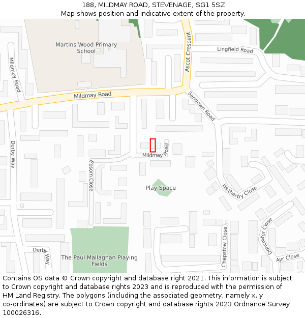 188, MILDMAY ROAD, STEVENAGE, SG1 5SZ: Location map and indicative extent of plot