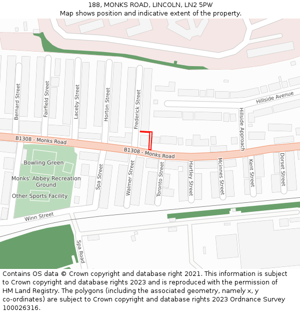 188, MONKS ROAD, LINCOLN, LN2 5PW: Location map and indicative extent of plot