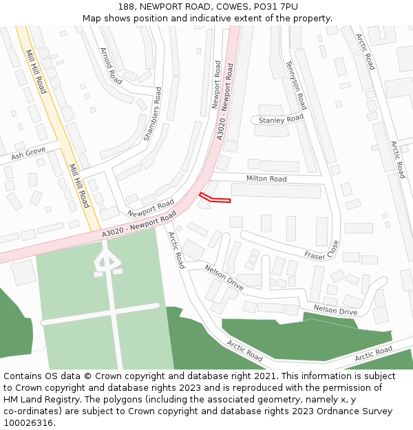 188, NEWPORT ROAD, COWES, PO31 7PU: Location map and indicative extent of plot