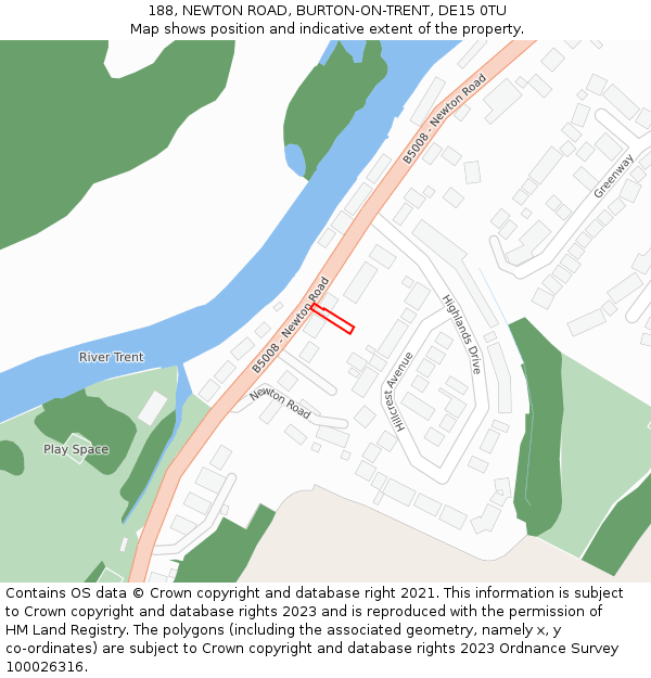 188, NEWTON ROAD, BURTON-ON-TRENT, DE15 0TU: Location map and indicative extent of plot