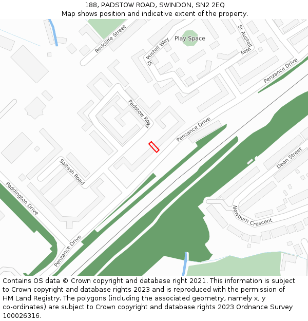 188, PADSTOW ROAD, SWINDON, SN2 2EQ: Location map and indicative extent of plot