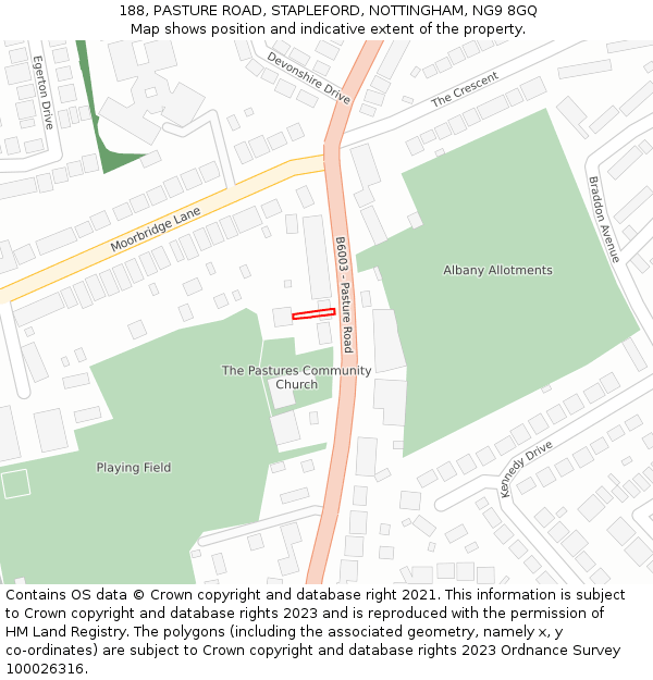 188, PASTURE ROAD, STAPLEFORD, NOTTINGHAM, NG9 8GQ: Location map and indicative extent of plot