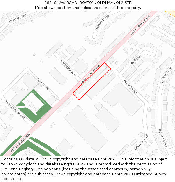 188, SHAW ROAD, ROYTON, OLDHAM, OL2 6EF: Location map and indicative extent of plot