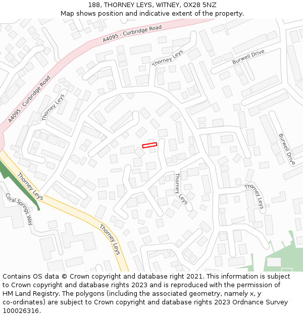 188, THORNEY LEYS, WITNEY, OX28 5NZ: Location map and indicative extent of plot
