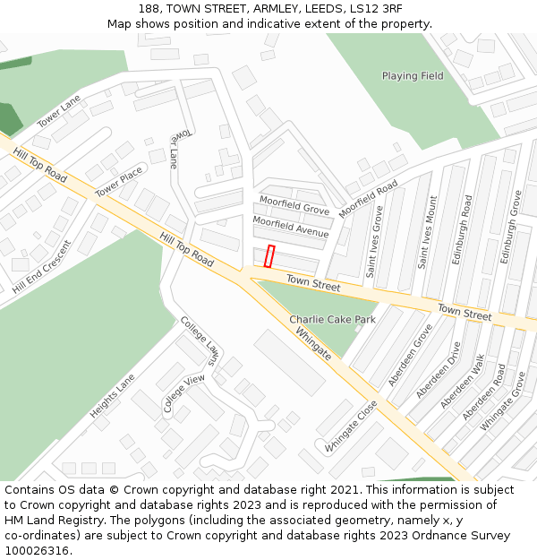 188, TOWN STREET, ARMLEY, LEEDS, LS12 3RF: Location map and indicative extent of plot