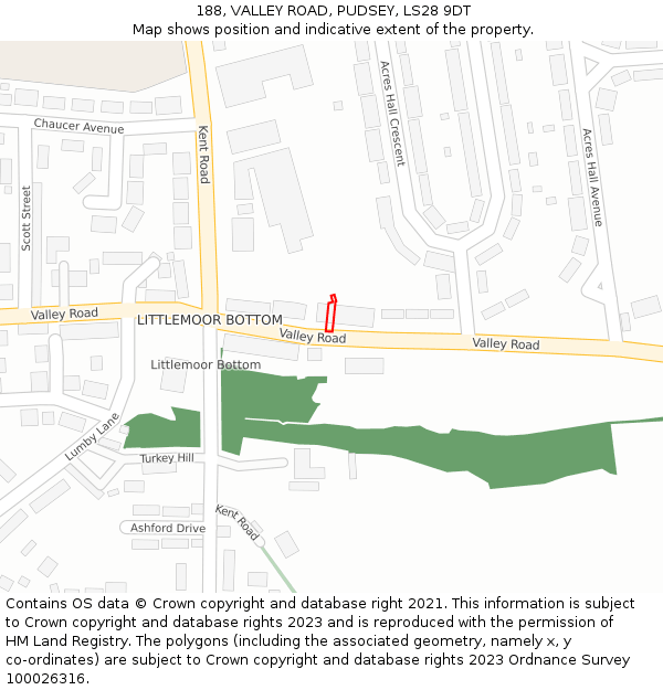188, VALLEY ROAD, PUDSEY, LS28 9DT: Location map and indicative extent of plot