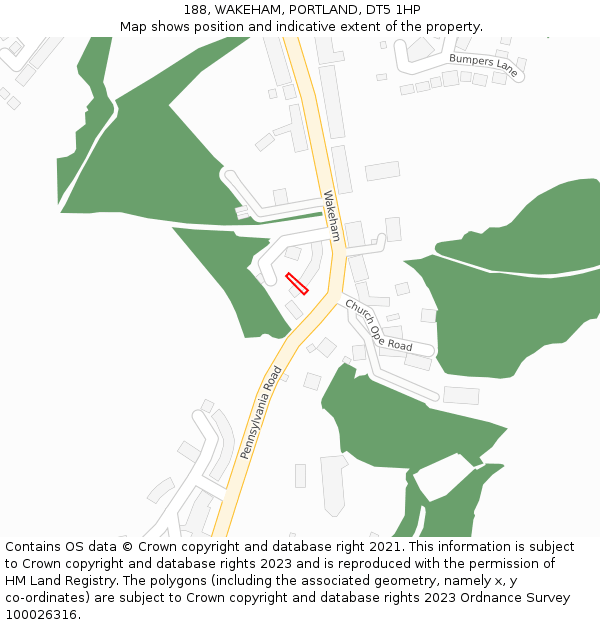 188, WAKEHAM, PORTLAND, DT5 1HP: Location map and indicative extent of plot
