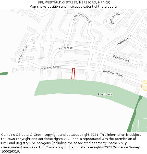 188, WESTFALING STREET, HEREFORD, HR4 0JQ: Location map and indicative extent of plot