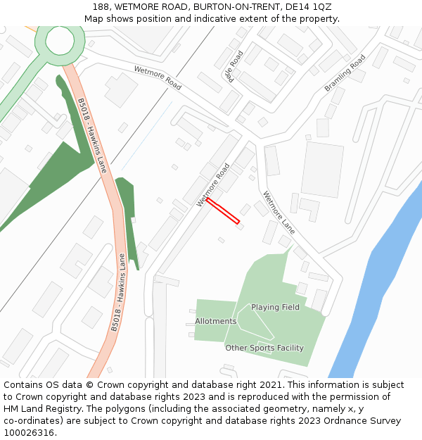 188, WETMORE ROAD, BURTON-ON-TRENT, DE14 1QZ: Location map and indicative extent of plot
