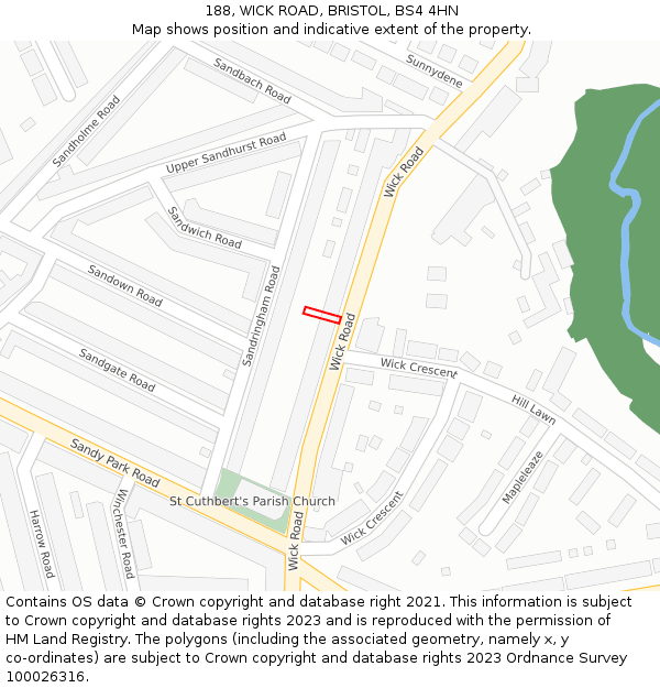 188, WICK ROAD, BRISTOL, BS4 4HN: Location map and indicative extent of plot