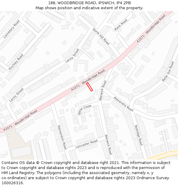 188, WOODBRIDGE ROAD, IPSWICH, IP4 2PB: Location map and indicative extent of plot
