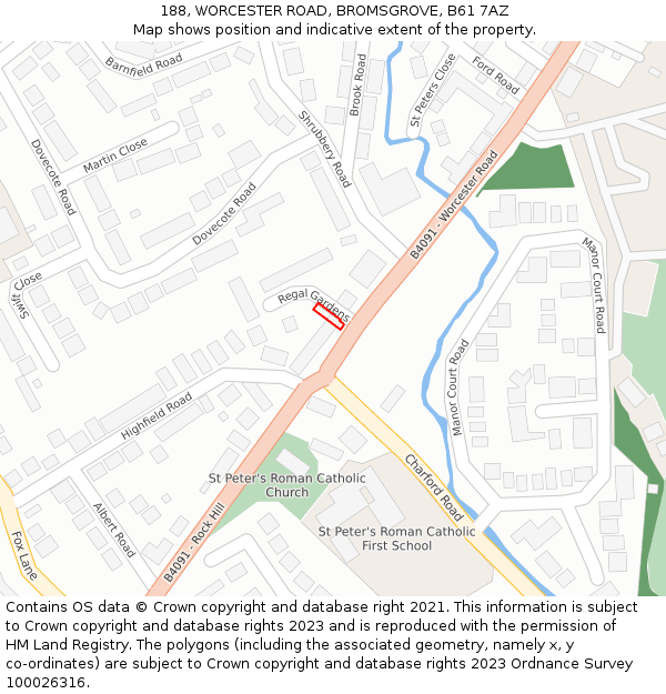 188, WORCESTER ROAD, BROMSGROVE, B61 7AZ: Location map and indicative extent of plot