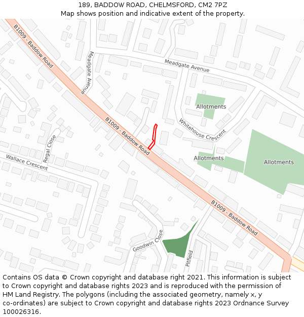 189, BADDOW ROAD, CHELMSFORD, CM2 7PZ: Location map and indicative extent of plot