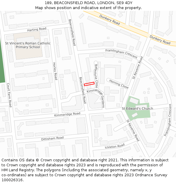 189, BEACONSFIELD ROAD, LONDON, SE9 4DY: Location map and indicative extent of plot