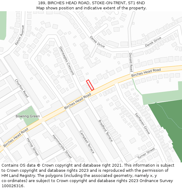189, BIRCHES HEAD ROAD, STOKE-ON-TRENT, ST1 6ND: Location map and indicative extent of plot