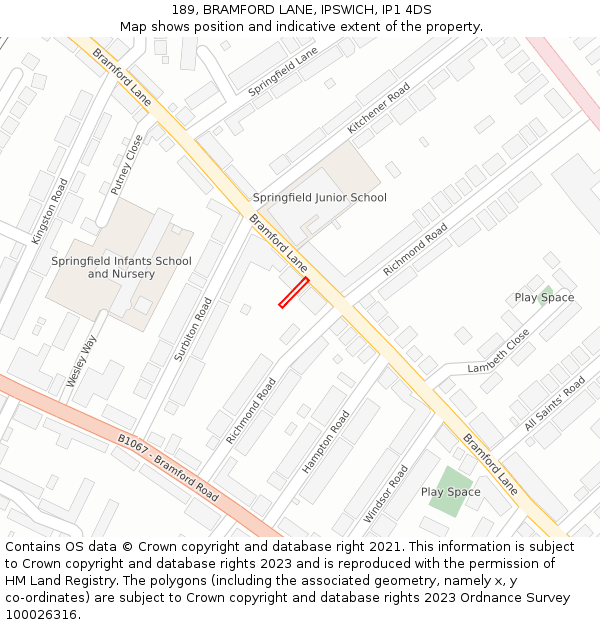 189, BRAMFORD LANE, IPSWICH, IP1 4DS: Location map and indicative extent of plot