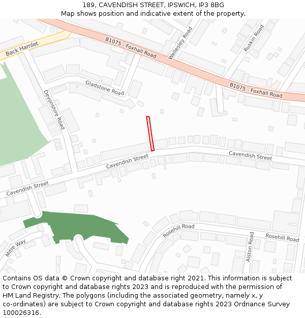 189, CAVENDISH STREET, IPSWICH, IP3 8BG: Location map and indicative extent of plot