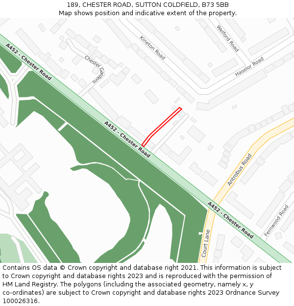 189, CHESTER ROAD, SUTTON COLDFIELD, B73 5BB: Location map and indicative extent of plot