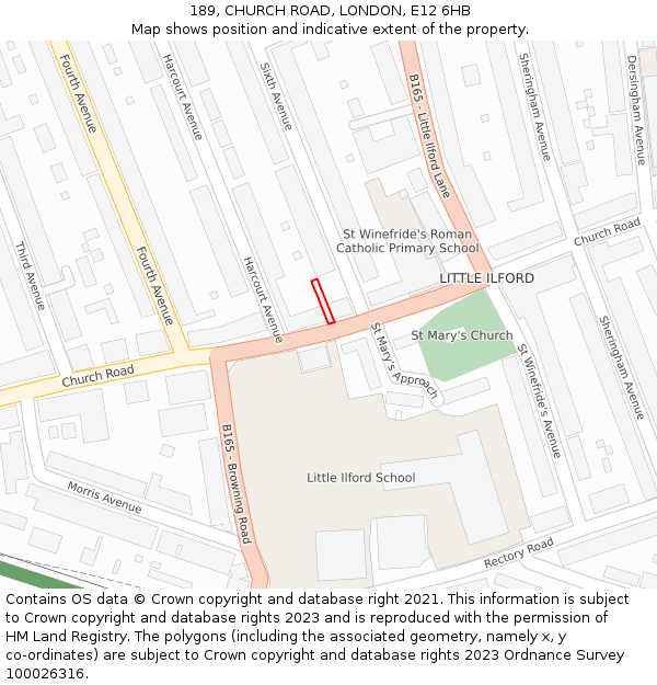 189, CHURCH ROAD, LONDON, E12 6HB: Location map and indicative extent of plot