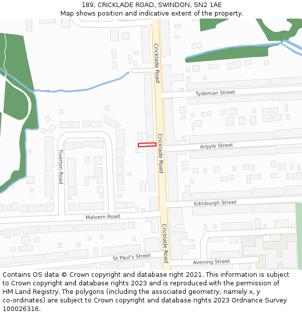 189, CRICKLADE ROAD, SWINDON, SN2 1AE: Location map and indicative extent of plot