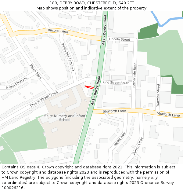 189, DERBY ROAD, CHESTERFIELD, S40 2ET: Location map and indicative extent of plot