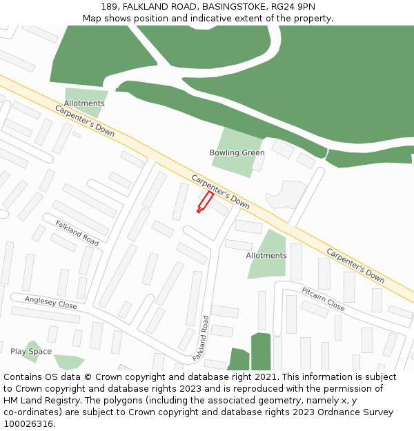 189, FALKLAND ROAD, BASINGSTOKE, RG24 9PN: Location map and indicative extent of plot