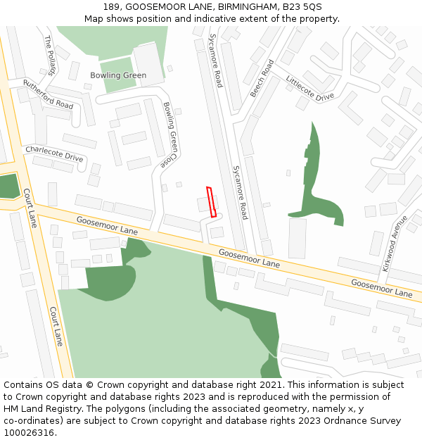189, GOOSEMOOR LANE, BIRMINGHAM, B23 5QS: Location map and indicative extent of plot
