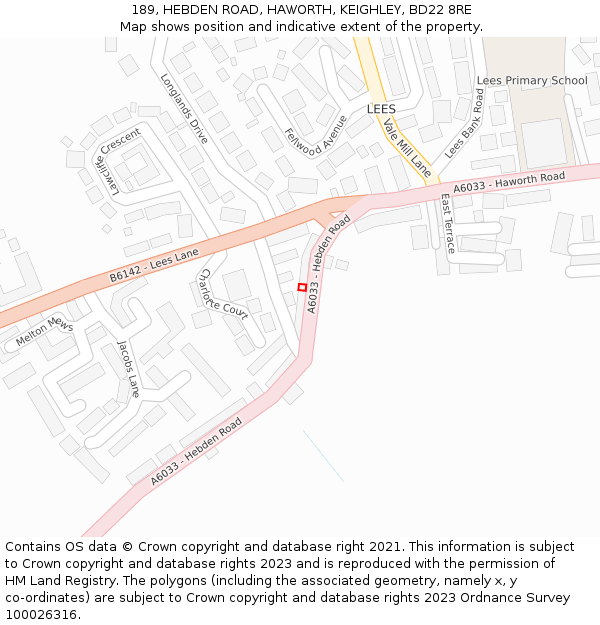 189, HEBDEN ROAD, HAWORTH, KEIGHLEY, BD22 8RE: Location map and indicative extent of plot