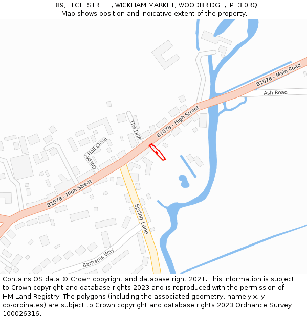 189, HIGH STREET, WICKHAM MARKET, WOODBRIDGE, IP13 0RQ: Location map and indicative extent of plot