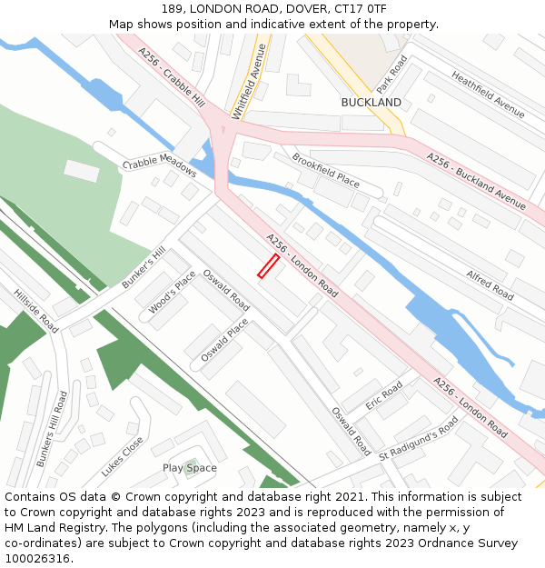 189, LONDON ROAD, DOVER, CT17 0TF: Location map and indicative extent of plot