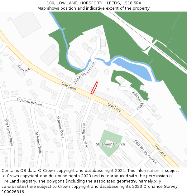 189, LOW LANE, HORSFORTH, LEEDS, LS18 5PX: Location map and indicative extent of plot