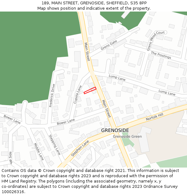 189, MAIN STREET, GRENOSIDE, SHEFFIELD, S35 8PP: Location map and indicative extent of plot