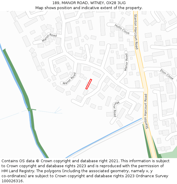 189, MANOR ROAD, WITNEY, OX28 3UG: Location map and indicative extent of plot