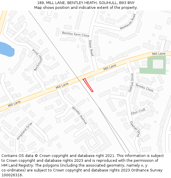 189, MILL LANE, BENTLEY HEATH, SOLIHULL, B93 8NY: Location map and indicative extent of plot