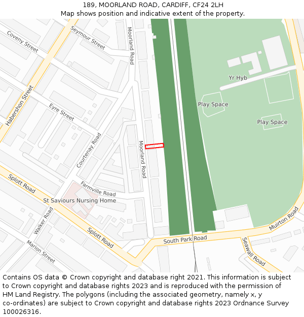 189, MOORLAND ROAD, CARDIFF, CF24 2LH: Location map and indicative extent of plot