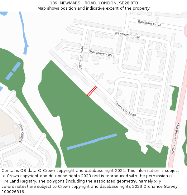 189, NEWMARSH ROAD, LONDON, SE28 8TB: Location map and indicative extent of plot