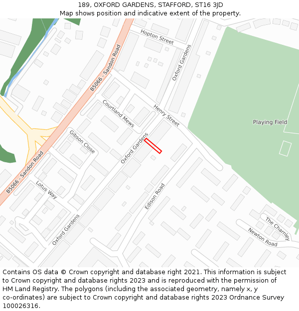 189, OXFORD GARDENS, STAFFORD, ST16 3JD: Location map and indicative extent of plot