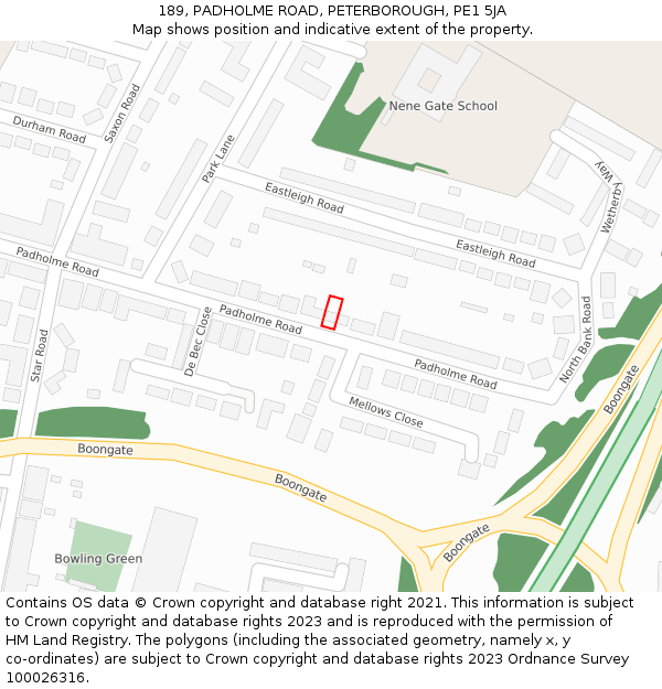 189, PADHOLME ROAD, PETERBOROUGH, PE1 5JA: Location map and indicative extent of plot