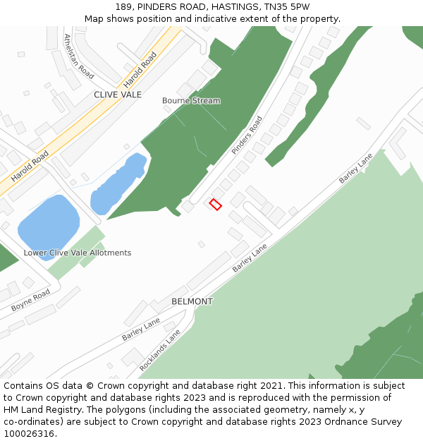 189, PINDERS ROAD, HASTINGS, TN35 5PW: Location map and indicative extent of plot