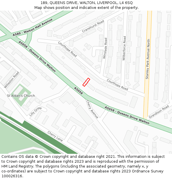 189, QUEENS DRIVE, WALTON, LIVERPOOL, L4 6SQ: Location map and indicative extent of plot